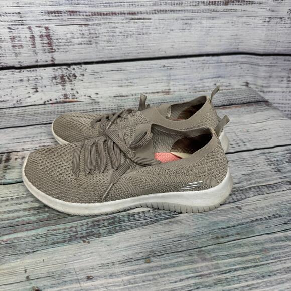 Skechers Ultra Flex Statement Sneakers Knit Lace-Up Taupe Lightweight 8 - Picture 2 of 5